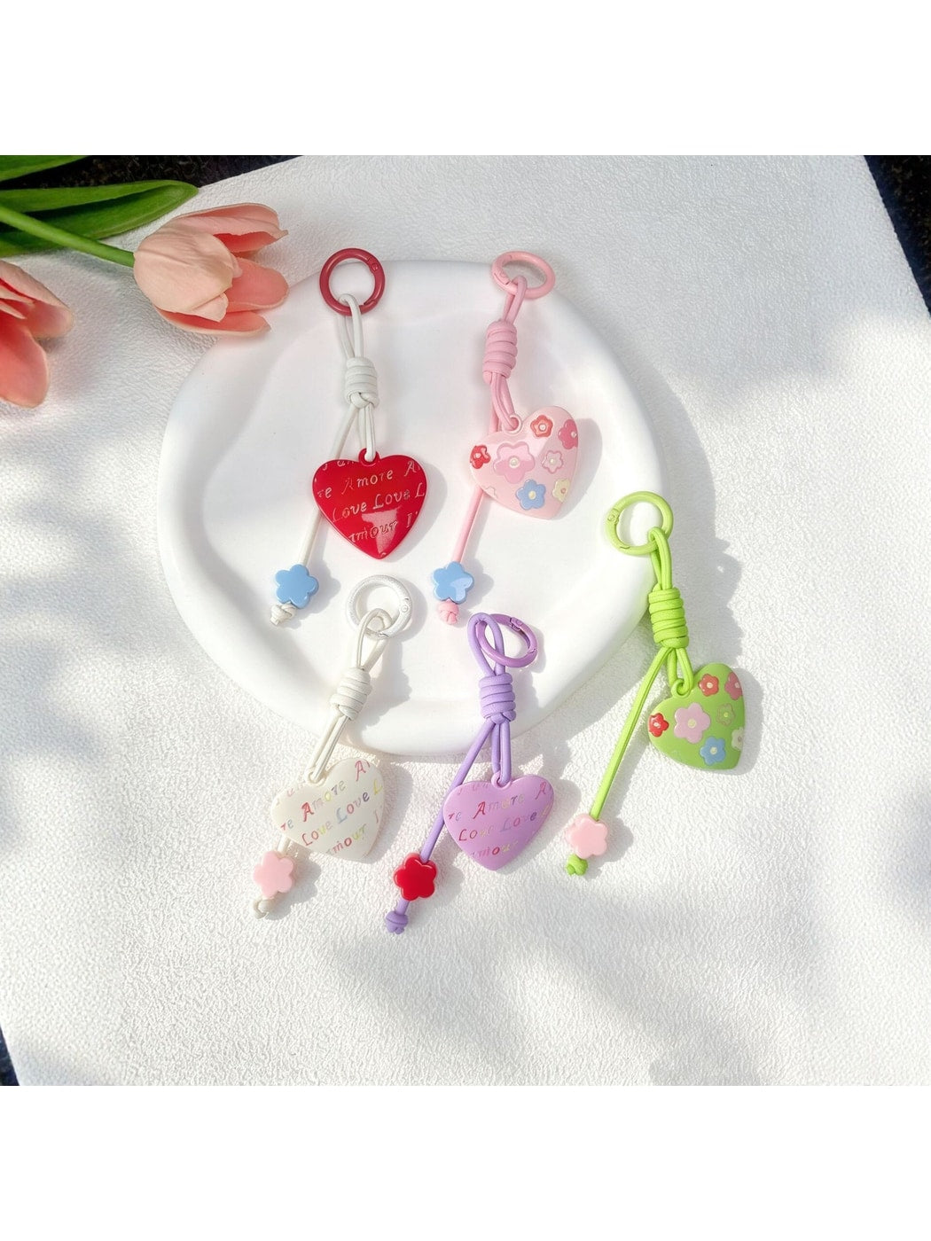 Keypus - Heart Pendant Bag Charm Alloy Cord Loop Keychain