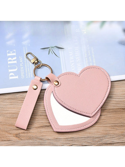 Mirroray - Heart Shaped PU Leather Keychain Compact Mirror