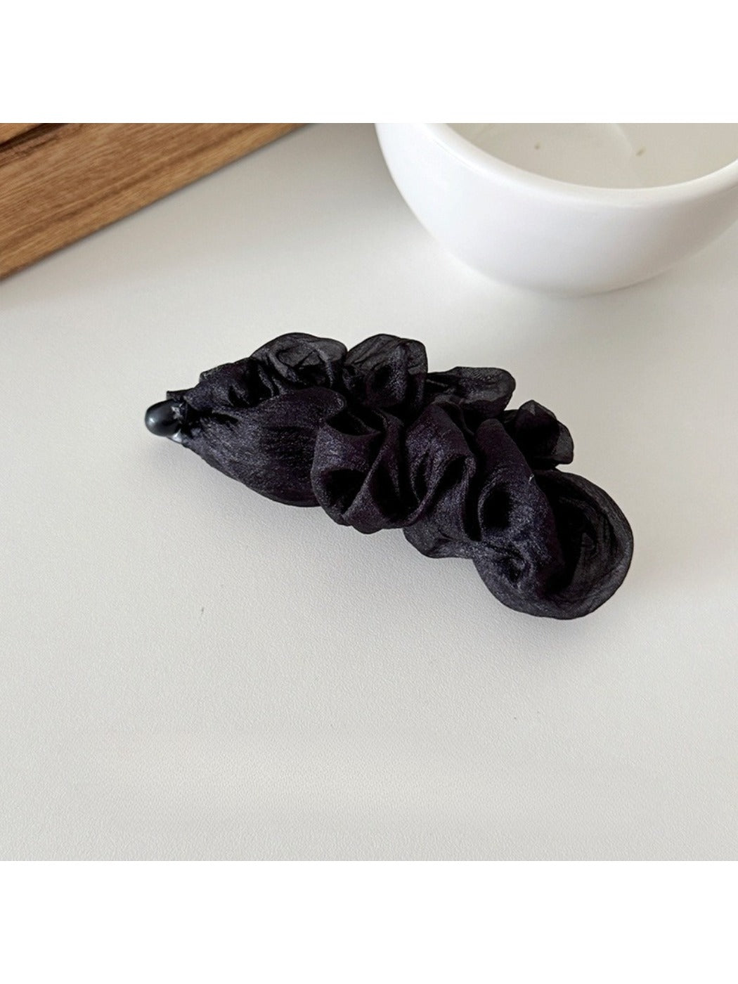 Beau tulle ruffle high ponytail claw clip with soft tulle fabric ruffles in beige