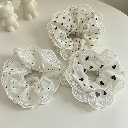 Gifty - Polka Dot Floral Lace Fabric Scrunchie
