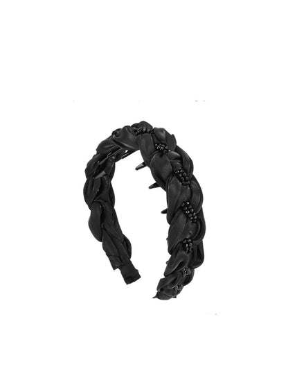 Gifty - Braided Polka Dot Mesh Accent Wide Headband