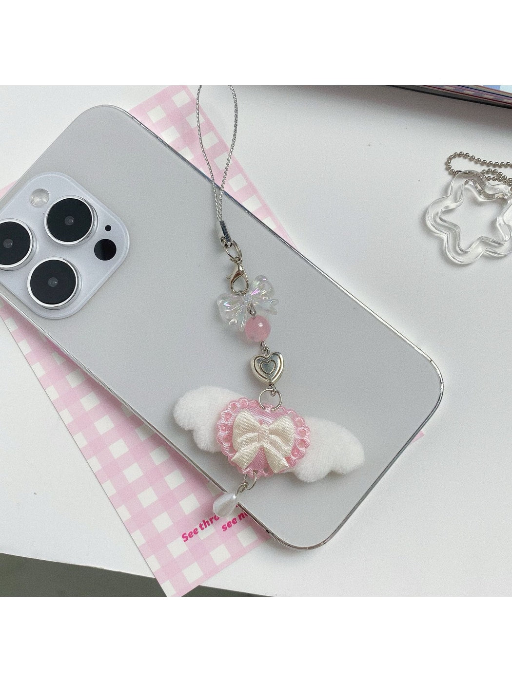 Keypus - Pink Angel Wing Bow Bag Charm Keychain