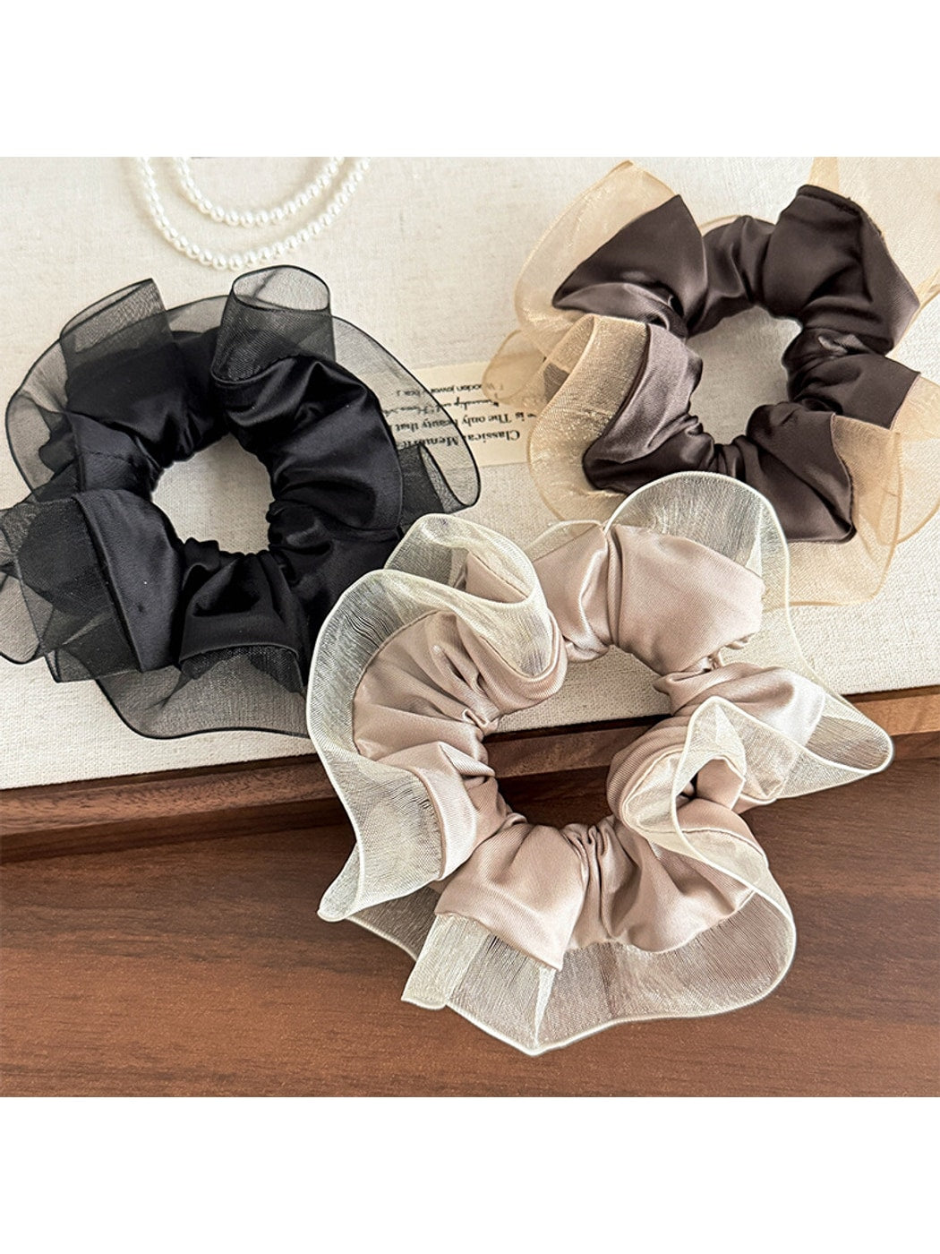 Gifty - Polyester Mesh Ruffle Edge Gathered Scrunchie