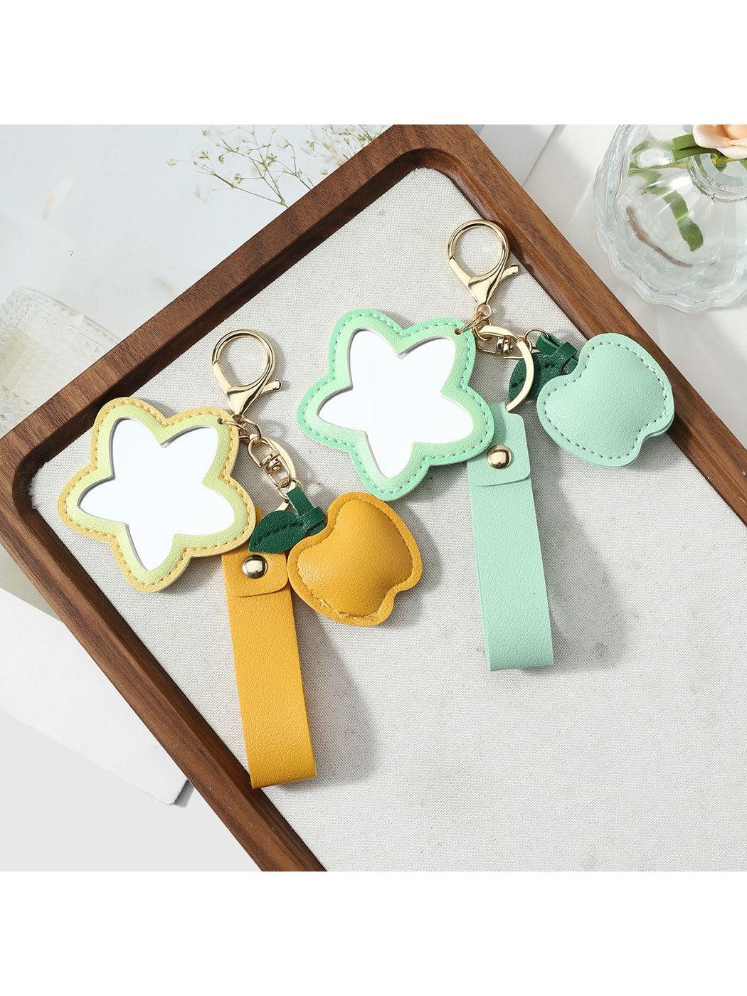 Keypus - Faux Leather Flower Mirror Keychain