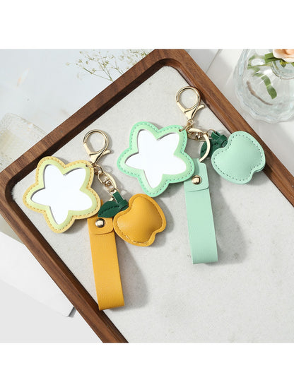 Keypus - Faux Leather Flower Mirror Keychain