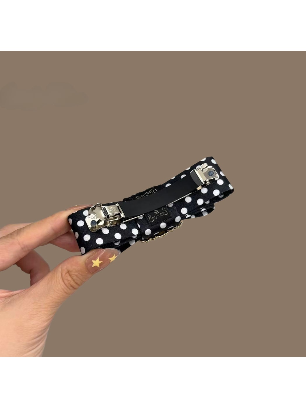 Beau - Polka Dot Rhinestone Bow Side Hair Clip