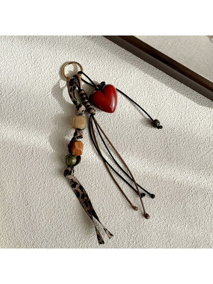 Keypus - Retro Heart Beaded Leopard Detail Keychain