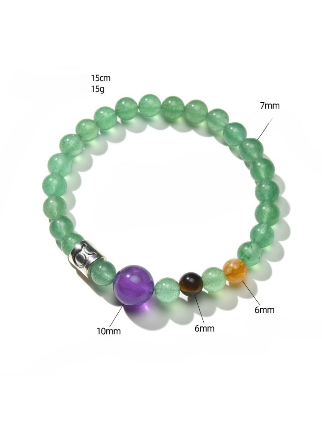 Side view of Lovra Zodiac Crystal Beaded Bracelet highlighting bead texture and charm