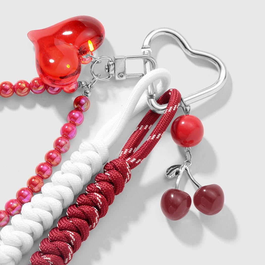 Keypus - Cherry and Heart Accent Beaded Keychain