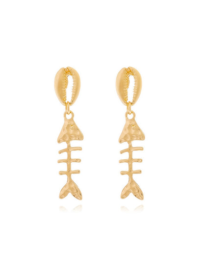 Earedge - Novelty Fish Skeleton Drop Dangle Earrings