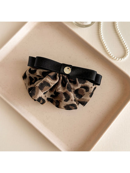 Beau - Polyester Alloy Leopard Bow Spring Hair Clip