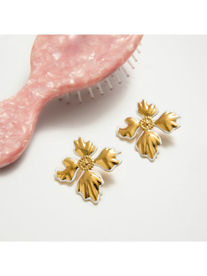 Earedge - Minimalist Petal Cross Stud Earrings