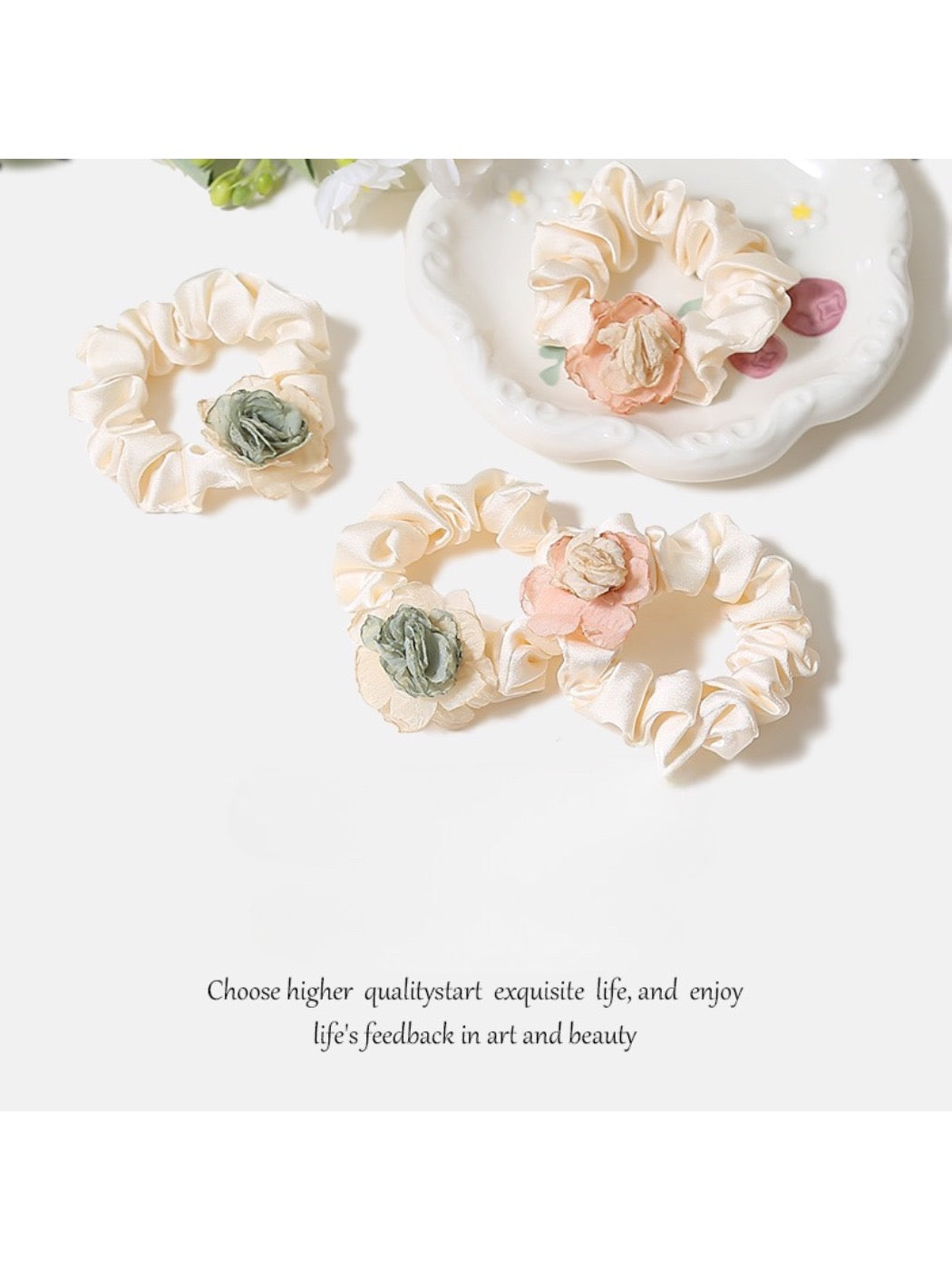 Gifty - Satin Camellia Hair Scrunchies