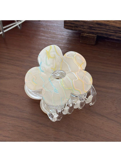 Beau - Striped Acetate Look Flower Claw Clip