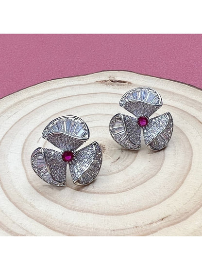 Earedge - Flower Shape Synthetic Zircon Stud Earrings