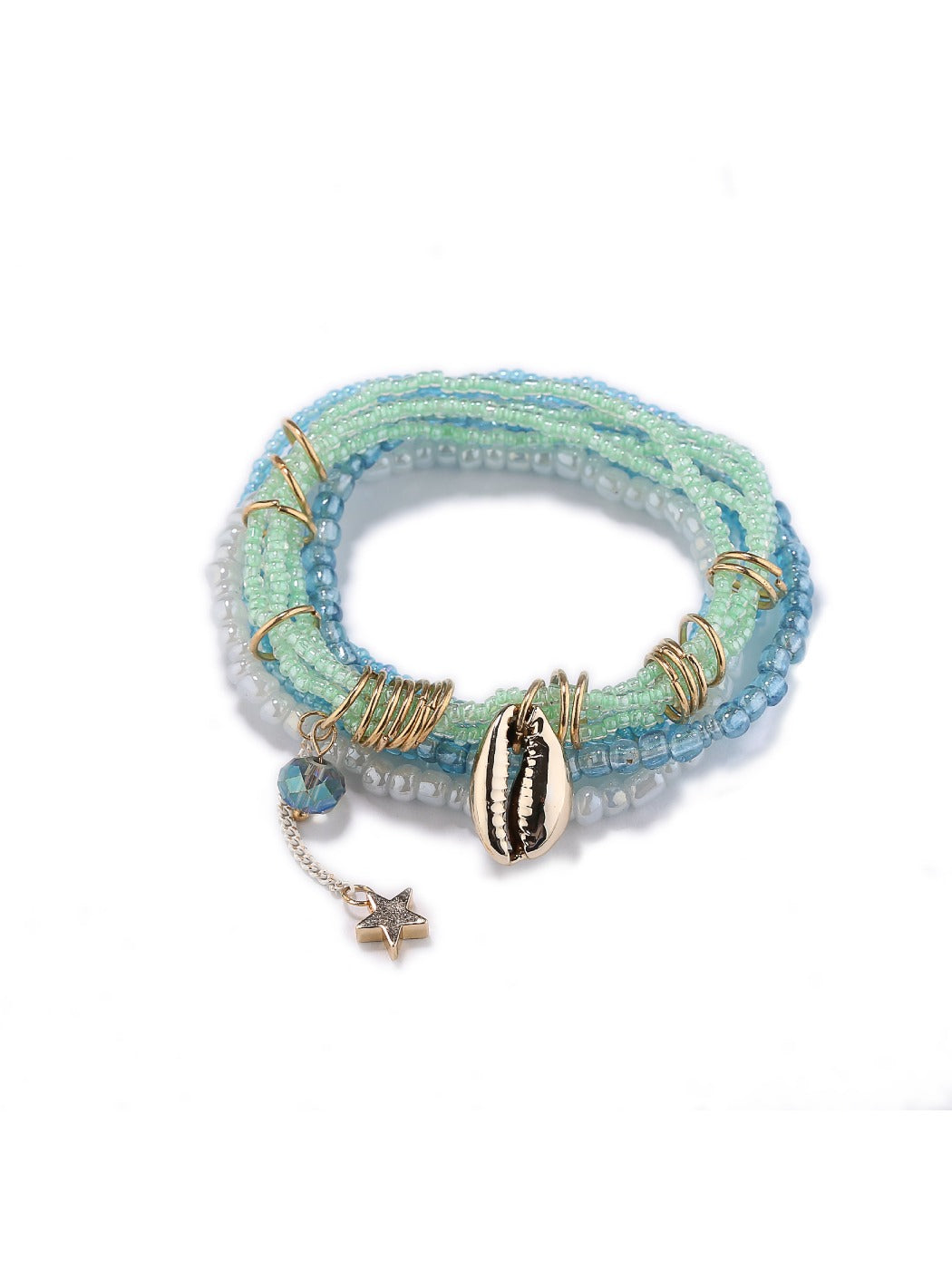 Lovra chic layered beaded bracelet coiled to display its colorful design