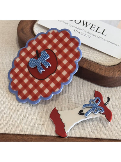 Beau - Vintage Red White Checkered Apple Hair Clip