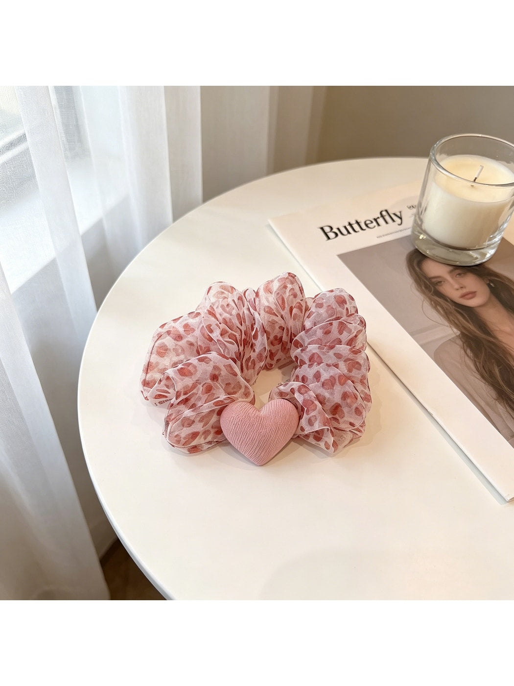 Gifty - Leopard Print Heart Detail Polyester Scrunchie