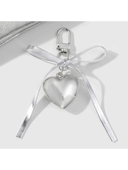 Keypus - Y2K Silver Bow Alloy and PU Bag Charm Keychain