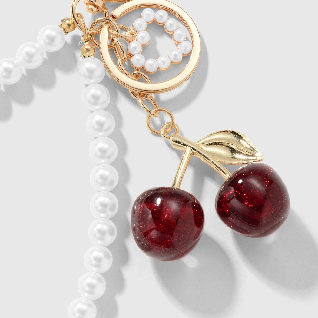 Keypus - Sparkly Cherry and Beaded Loop Keychain