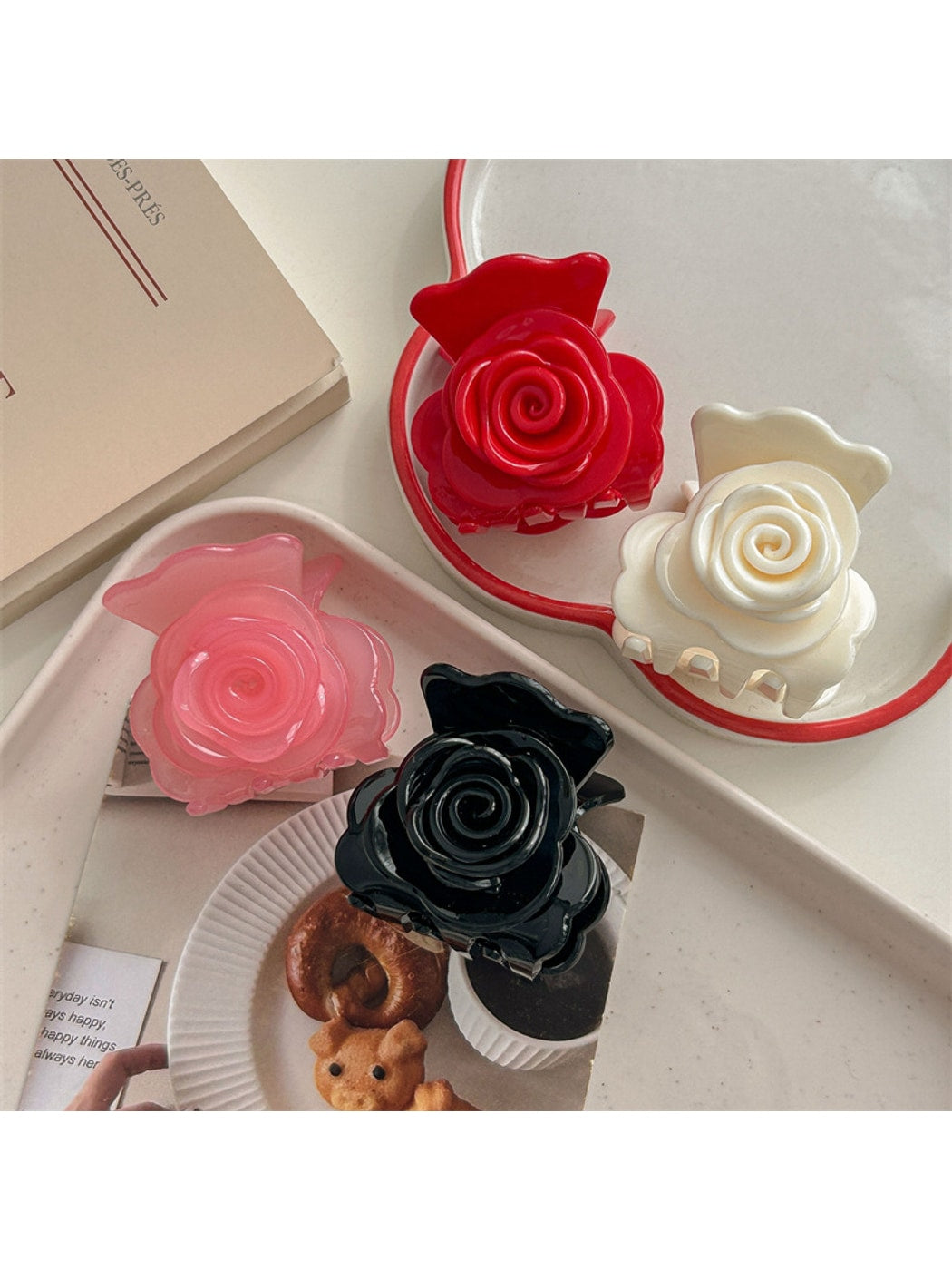 Beau - Glossy Rose Flower Acrylic Alloy Claw Clip