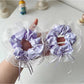 Gifty - Purple Checked Lace Frill Bow Detail Scrunchie