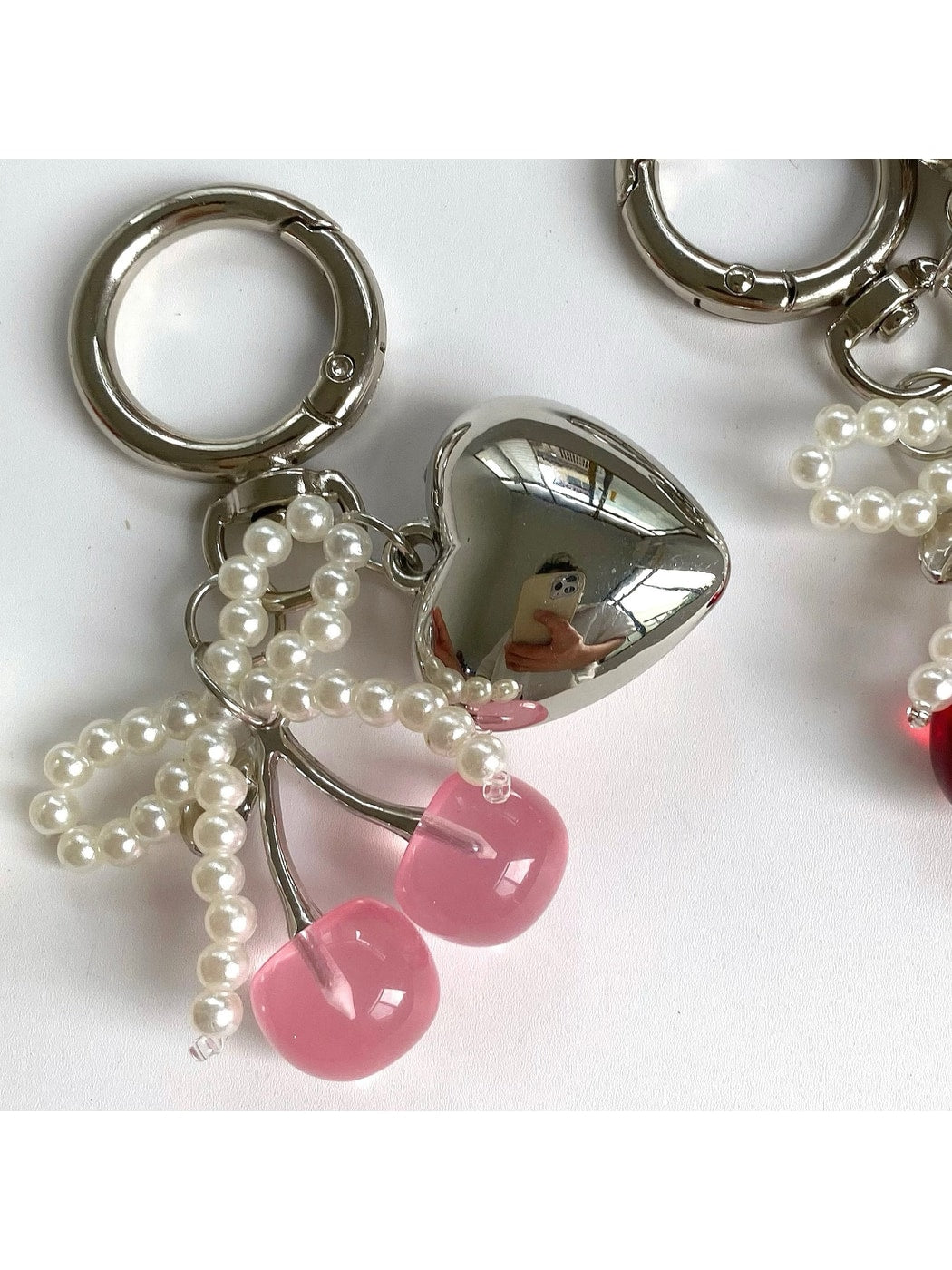Keypus - Heart Cherry Bag Charm with Beaded Bow Keychain