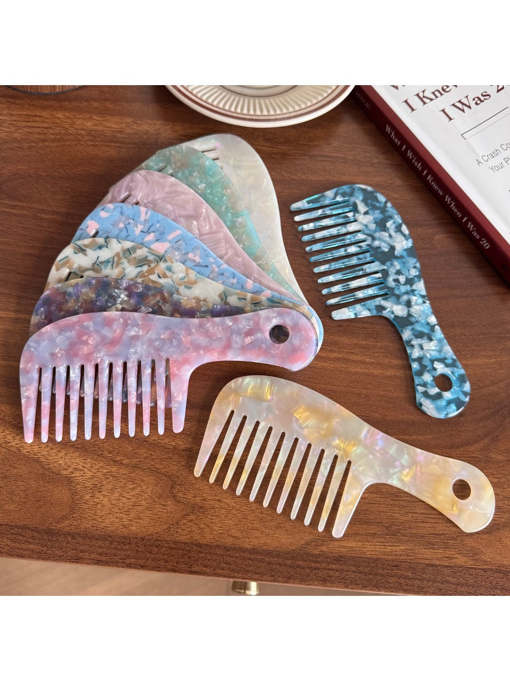 Camerow - Chic Long Handle Comb Wide Tooth Design Acetate