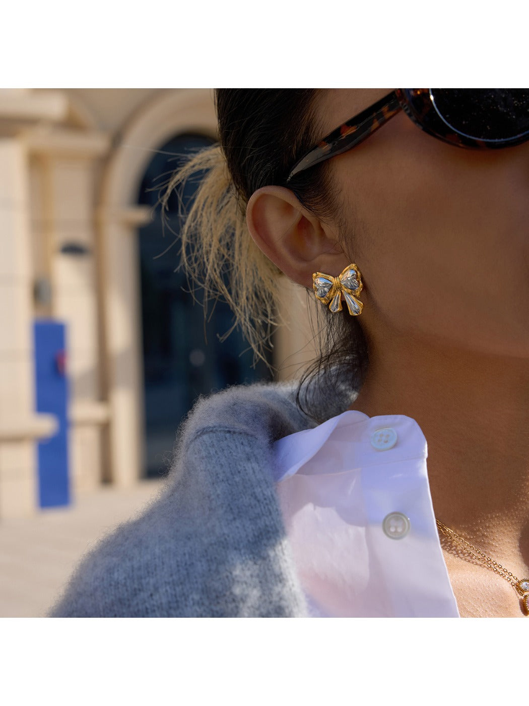 Earedge - Two-Tone Butterfly Stud Earrings