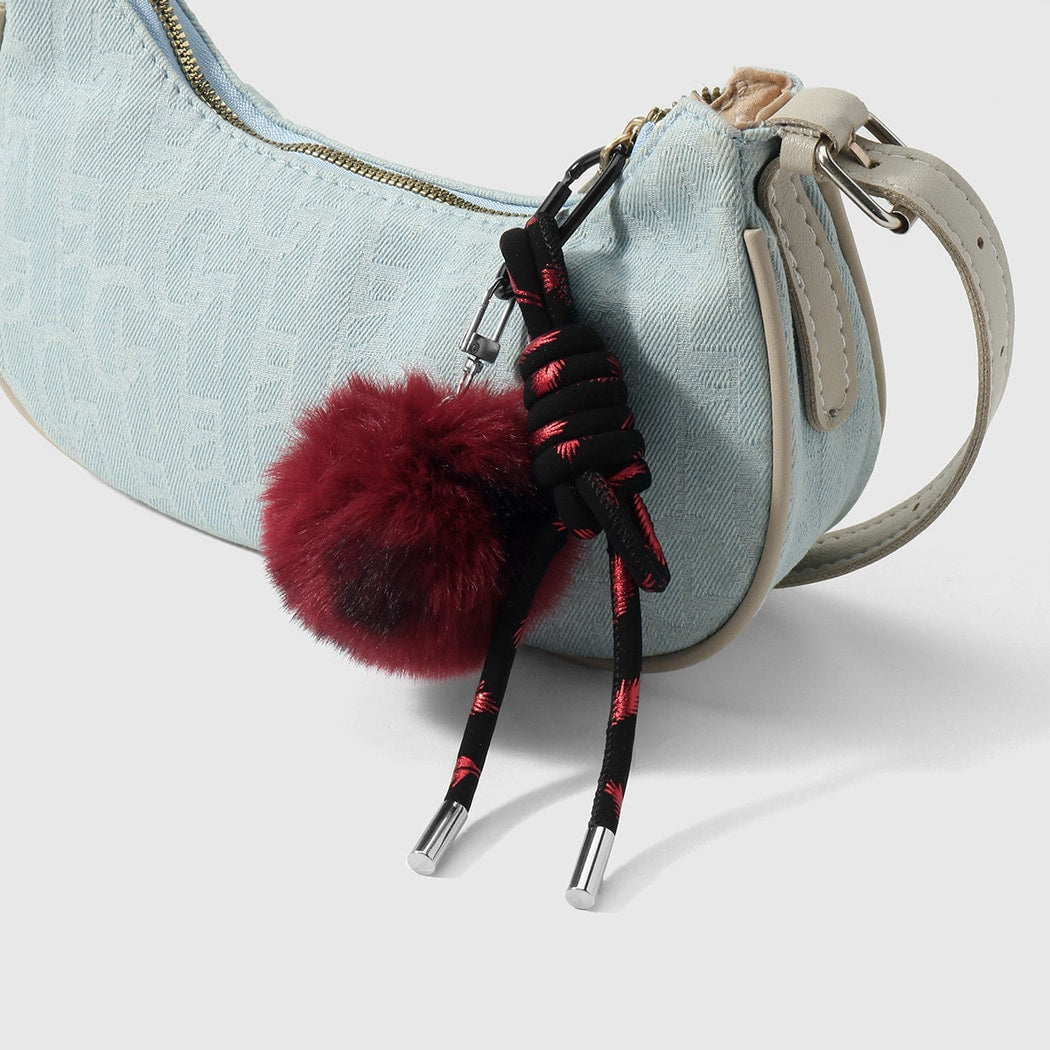 Keypus - Y2K Leopard Print Pom Pom Cherry Keychain