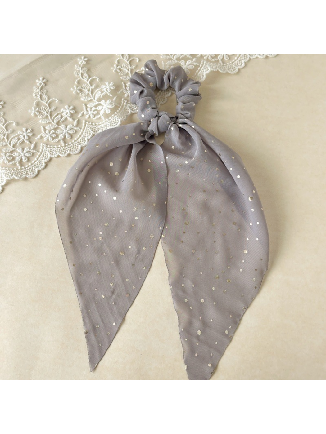 Gifty - Knotted Ribbon Dot Detail Hair Scrunchie