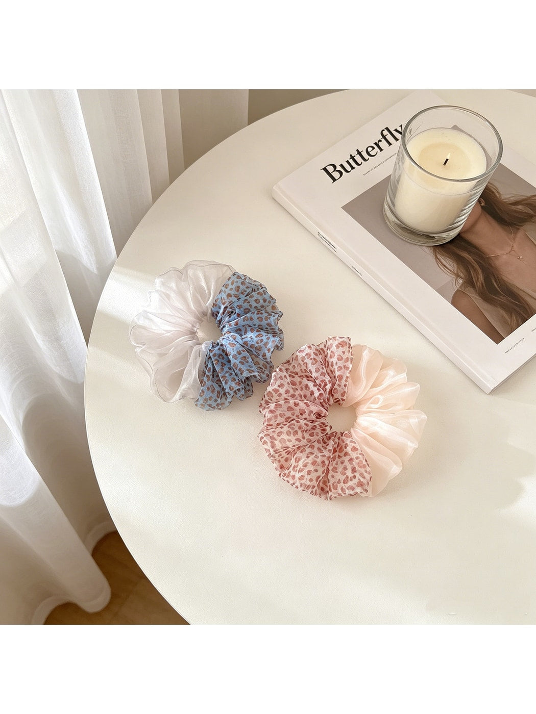 Gifty - Leopard Print Mesh Double Layer Scrunchie