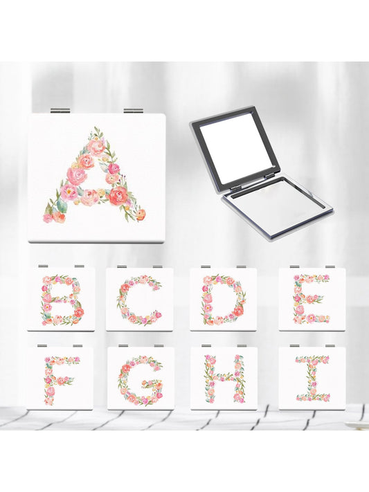 Mirroray - Elegant Floral Letter Print Compact Mirror