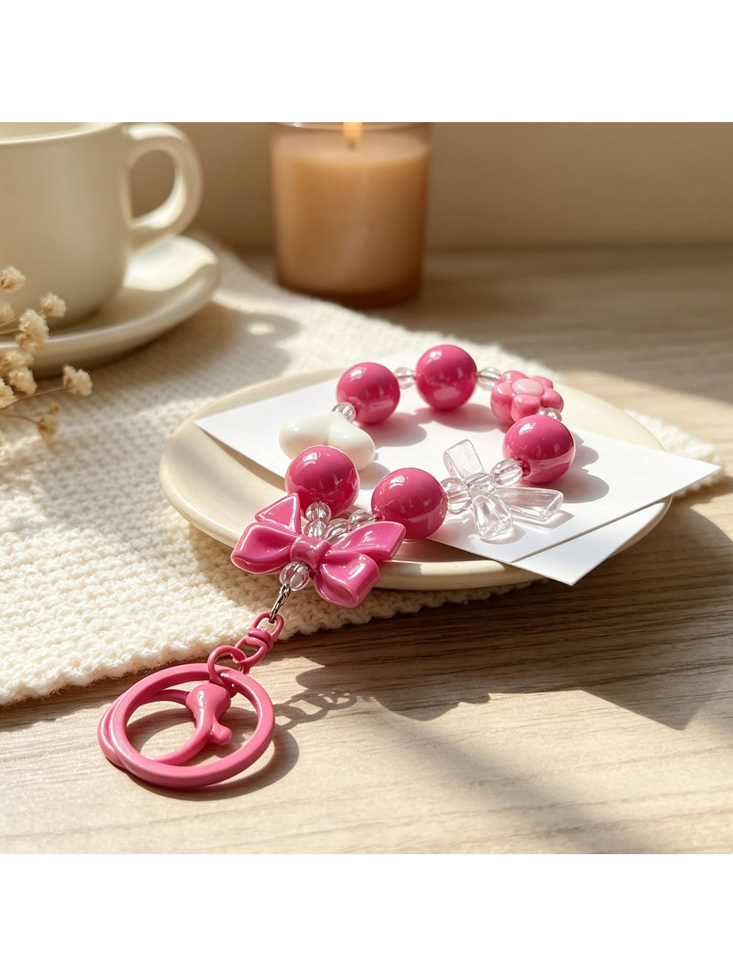 Keypus - Colorful Heart Bow Beaded Keychain Charm