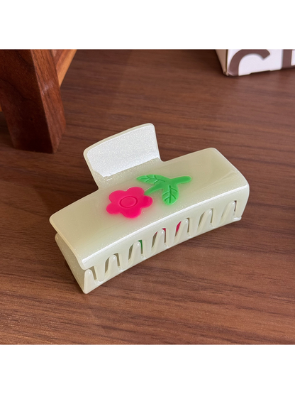 Beau - Floral Rectangular Acetate Claw Clip