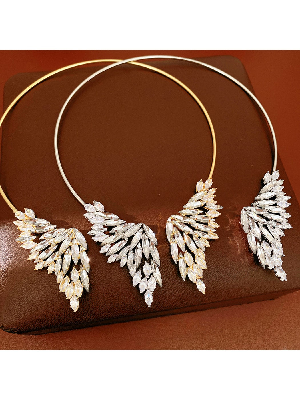 Nozari - Rhinestone Wing Design Open Choker Necklace