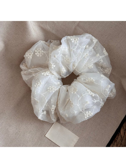 Gifty - Sheer Floral Beaded Ruffle Detail Scrunchie