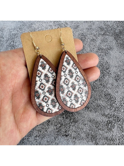 Earedge - Wooden Teardrop Vintage Earrings