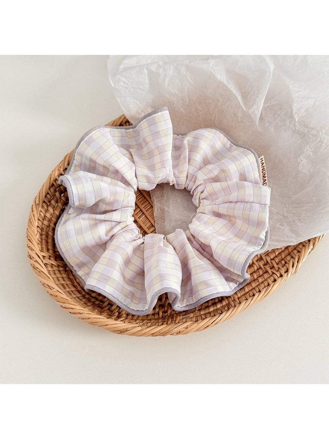 Gifty - Gathered Plaid Trim Polyester Bun Scrunchie