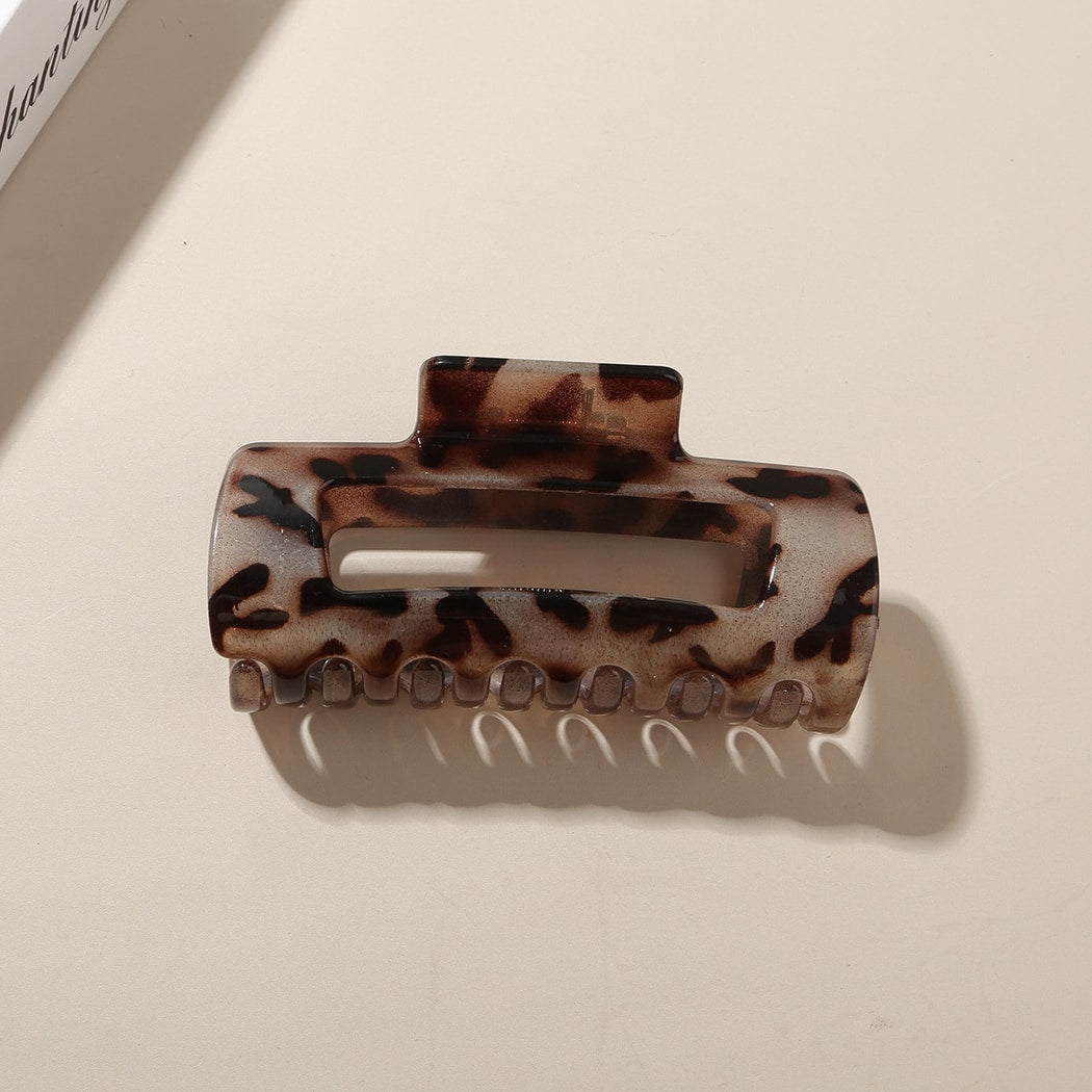 Beau - Glossy Leopard Print Rectangular Claw Clip