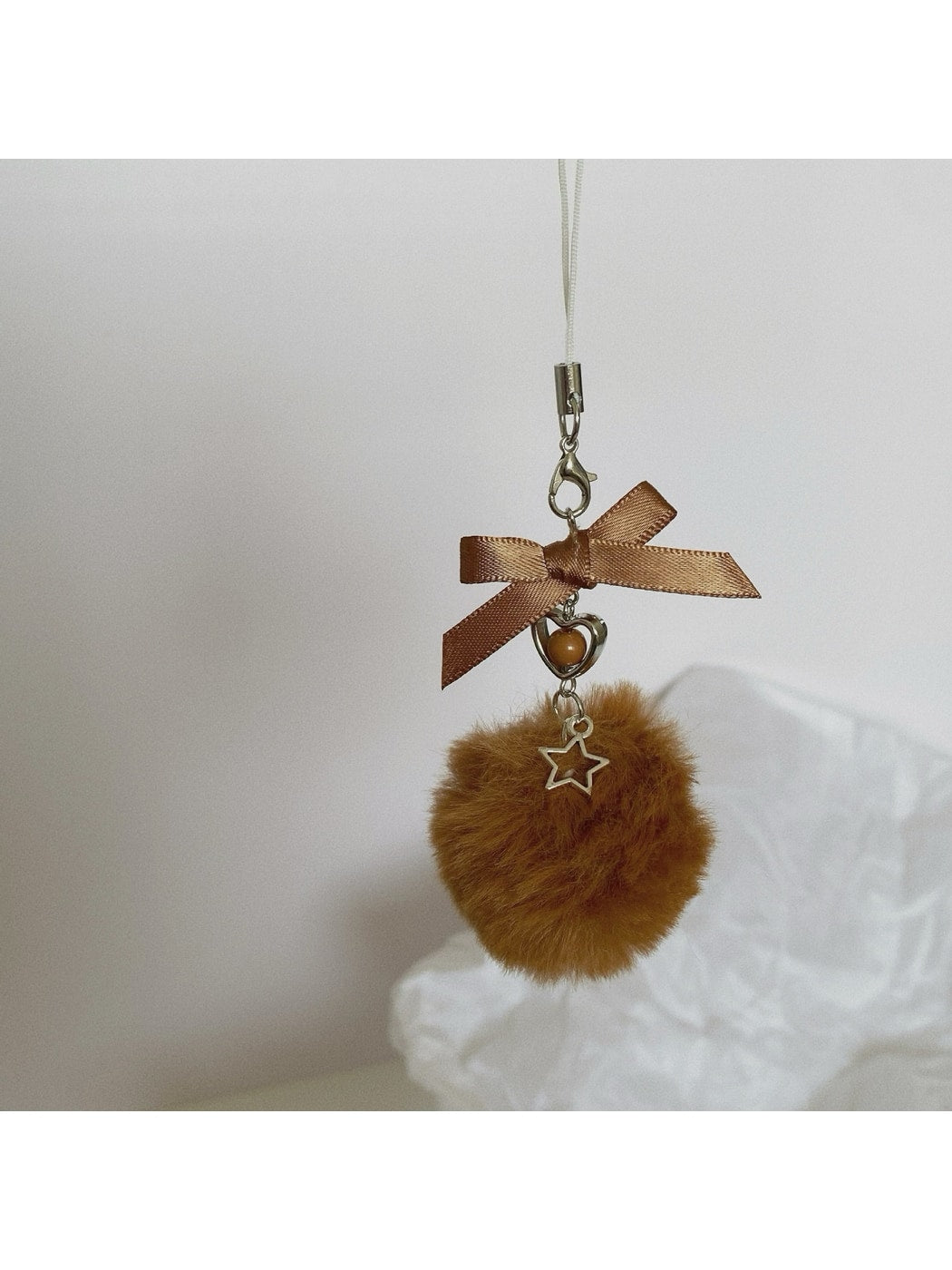 Keypus - Beaded Heart Bow Pom Pom Bag Charm Keychain