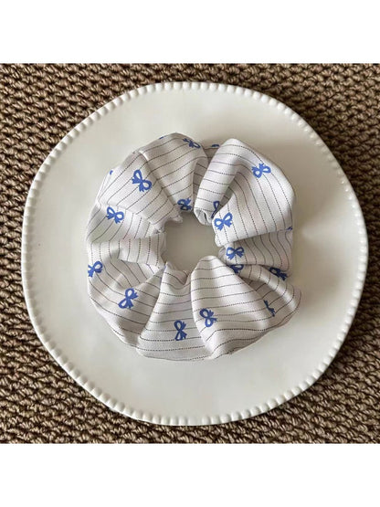 Gifty - Bow Print Scrunchie Striped Hair Tie