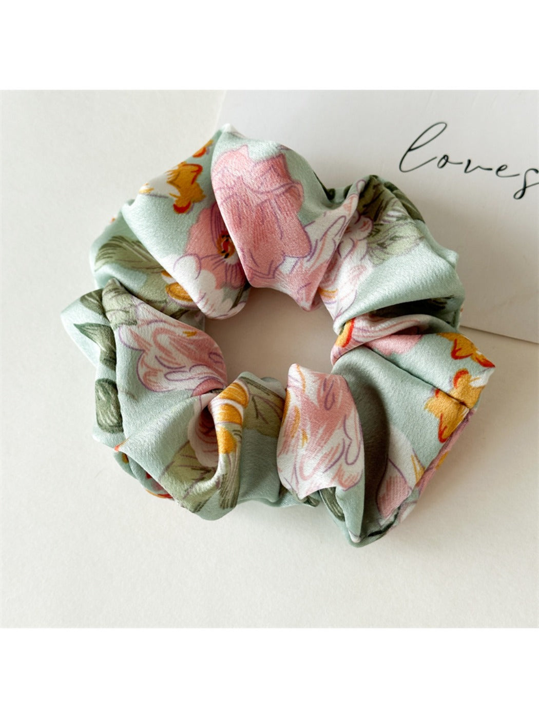 Gifty - Large Floral Satin Fabric Hair Scrunchie