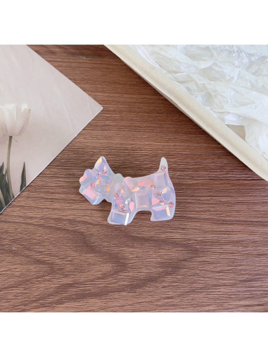 Beau acetate puppy hair clip displayed on a white background for clear detail