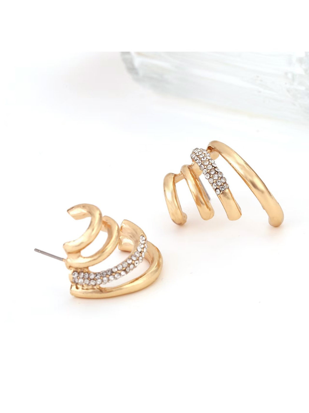 Earedge - Geometric Plated Alloy Curve Design Earrings
