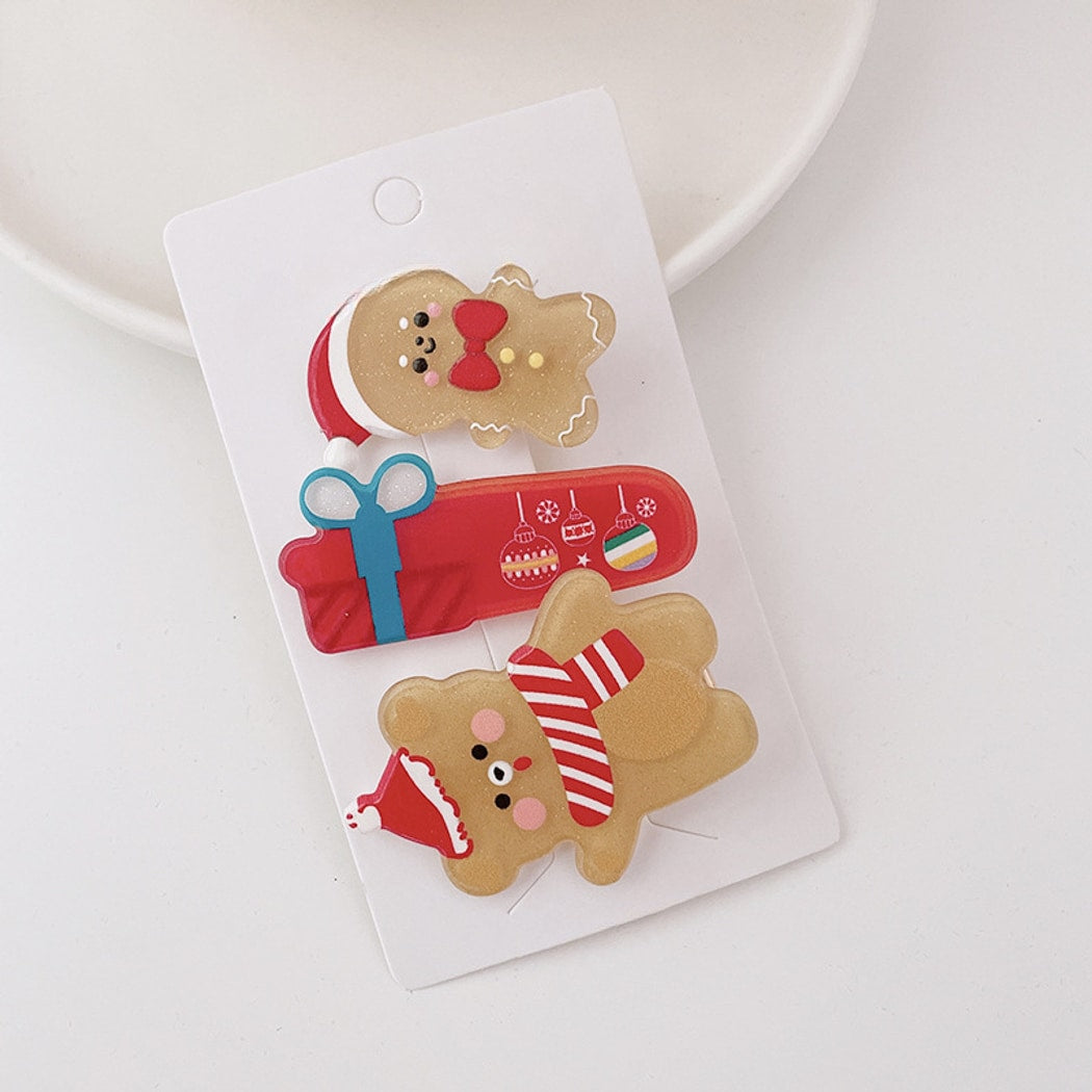 Beau - Cartoon Christmas Santa Reindeer Hair Clip Set