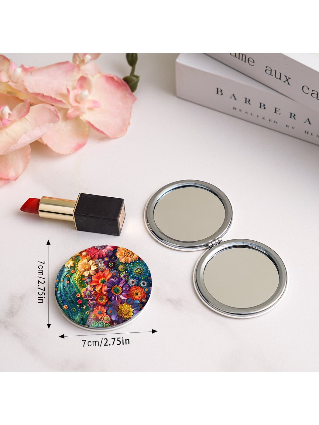 Mirroray - Floral Print Foldable Handheld Tabletop Mirror