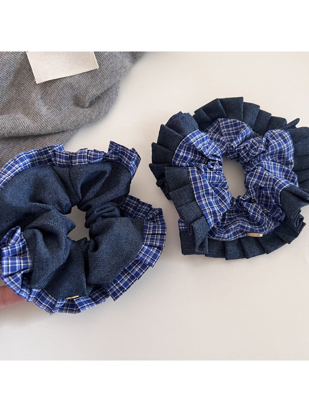 Gifty - Blue Plaid Scrunchie Hair Tie