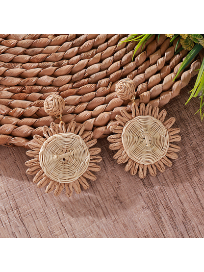 Earedge - Bohemian Round Geometric Raffia Earrings