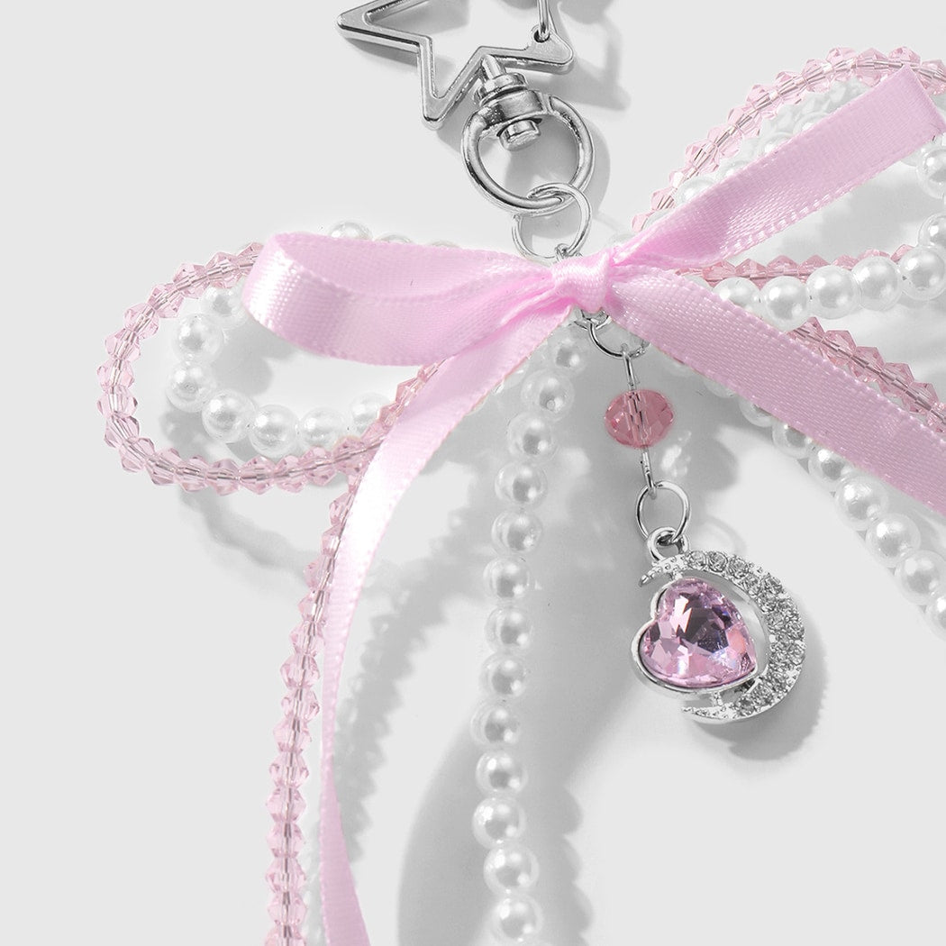 Keypus - Sweet Beaded Bow Star and Moon Keychain
